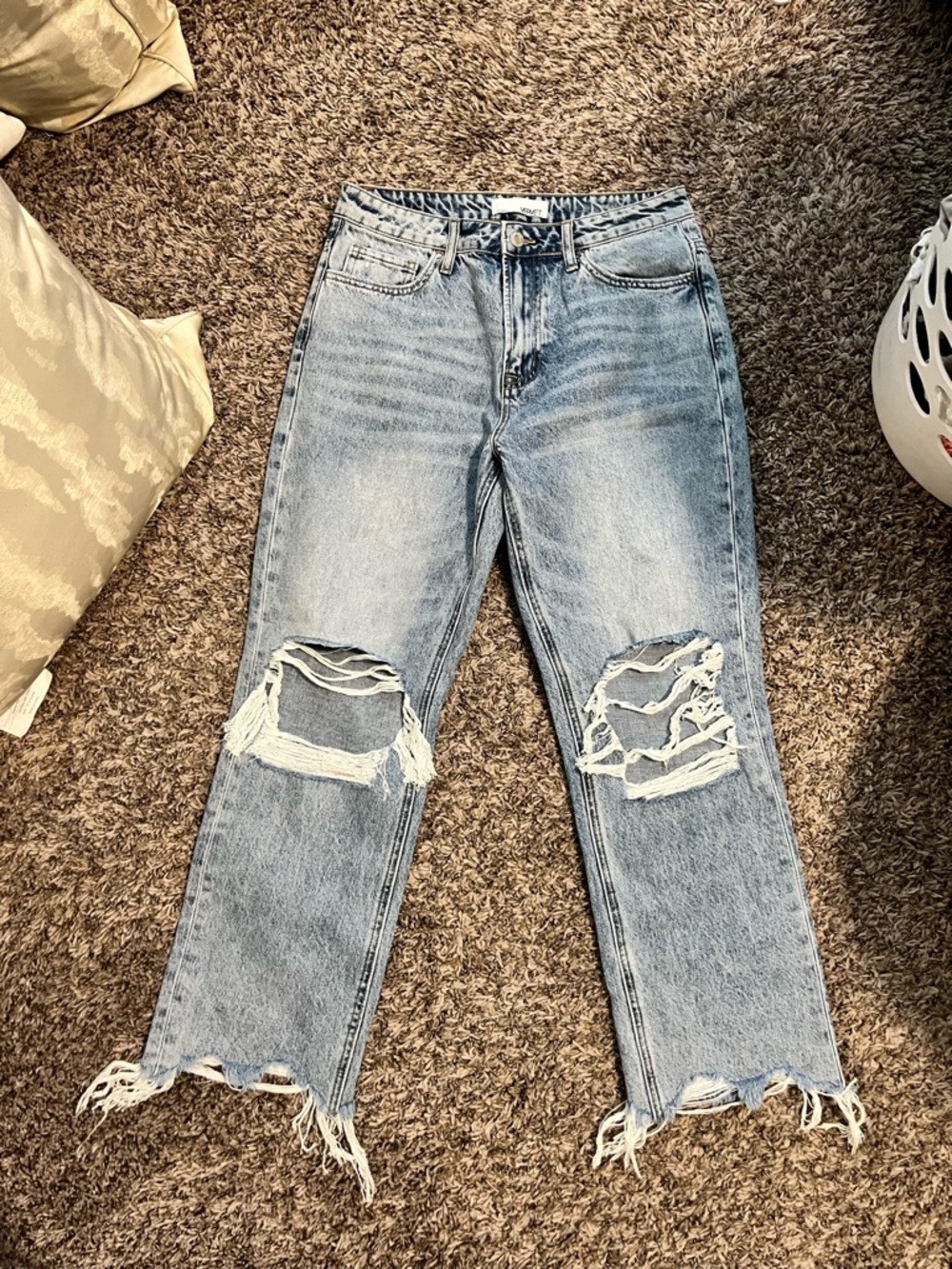 High-Rise Light Blue Ripped Ankle Jeans - Women's Cropped Distressed Style